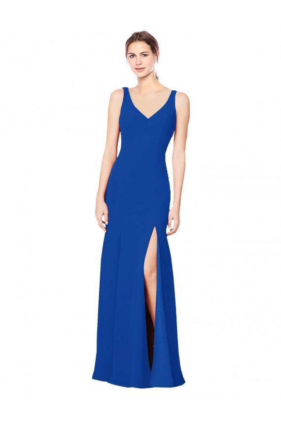 Compra Azul real Cubierta Cuello de Corazón Gasa Largo Vestidos de dama de honor