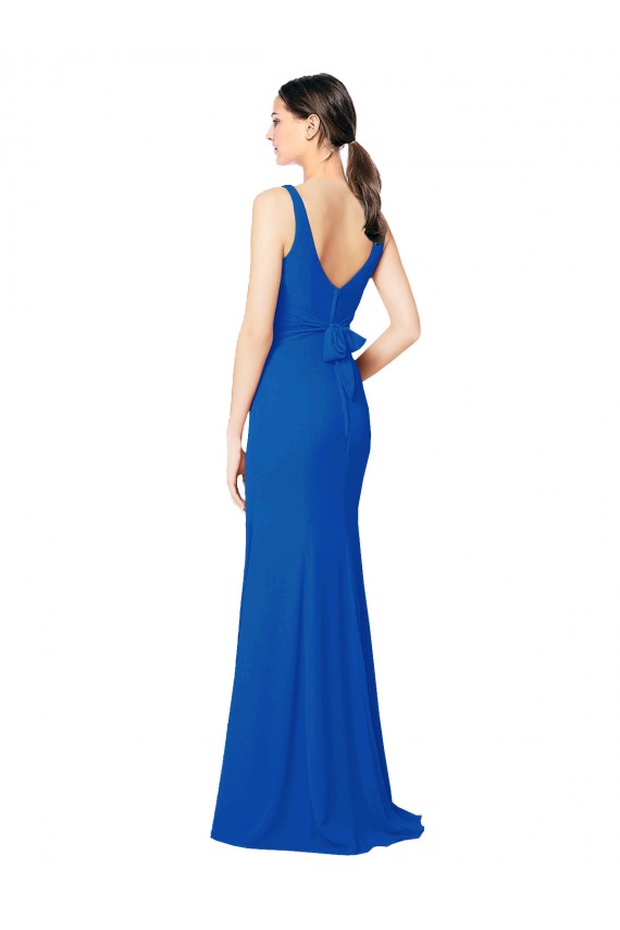Compra Azul real Cubierta Cuello de Corazón Gasa Largo Vestidos de dama de honor