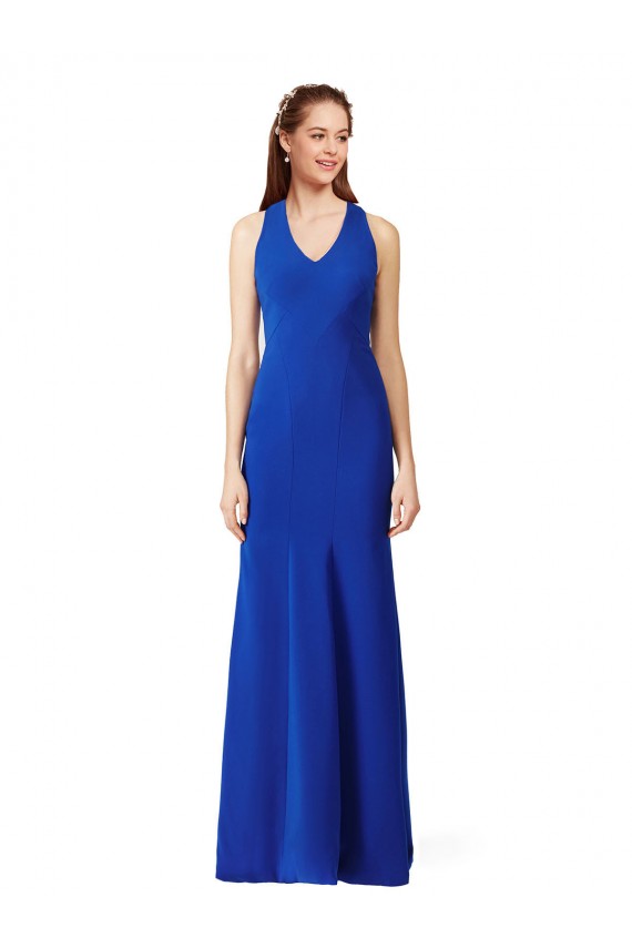 Compra Azul real Sirena Cuello en V Crepé Elástico Largo Formales Vestidos de dama de honor / Vestidos de fiesta