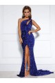 Compra Azul real Sirena Un Hombre Cola corte Lentejuelas Terciopelo Largo Vestidos de fiesta