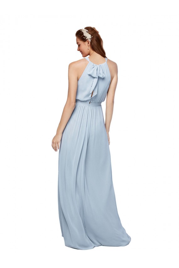 Compra Azul real línea A Cuello Alto Gasa Largo Vestidos de dama de honor