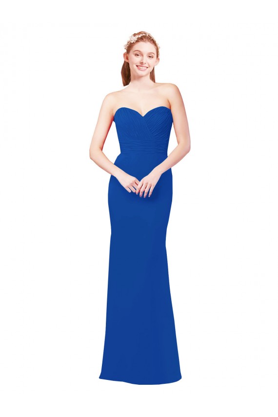 Compra Azul real línea A Cuello de Corazón Gasa Largo Vestidos de dama de honor