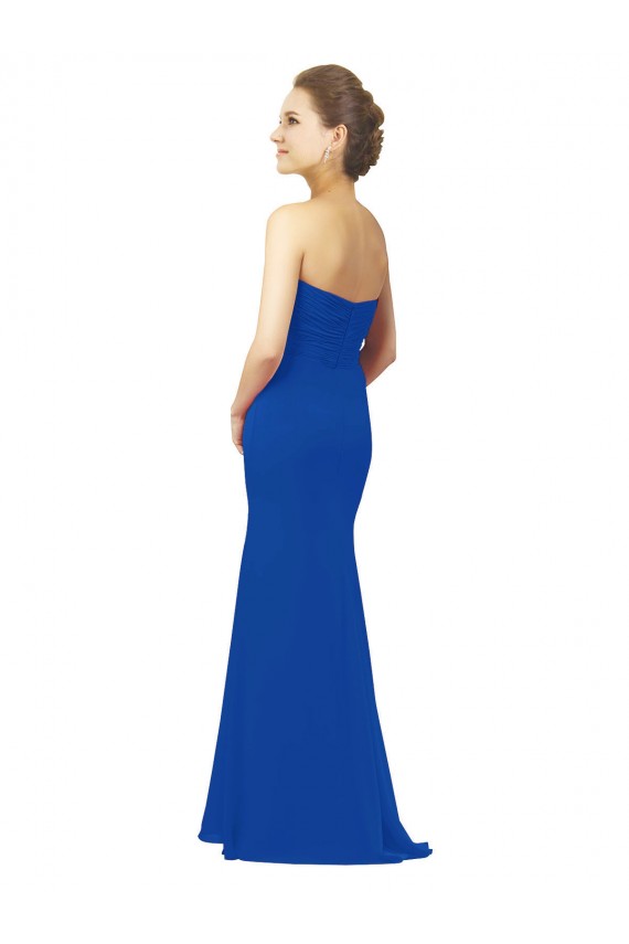 Compra Azul real línea A Cuello de Corazón Gasa Largo Vestidos de dama de honor