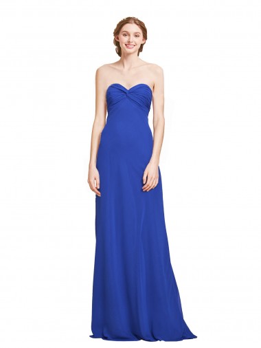 Azul real línea A Cuello de Corazón Gasa Largo Vestidos de dama de honor Baratos