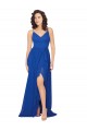 Compra Azul real línea A Cuello en V Gasa Largo Vestidos de dama de honor