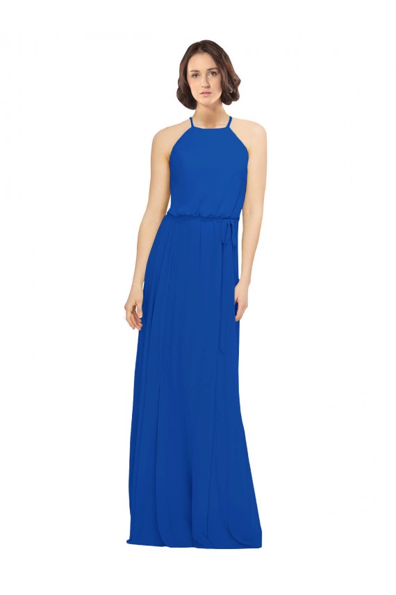 Compra Azul real línea A Cuello joya Gasa Largo Vestidos de dama de honor