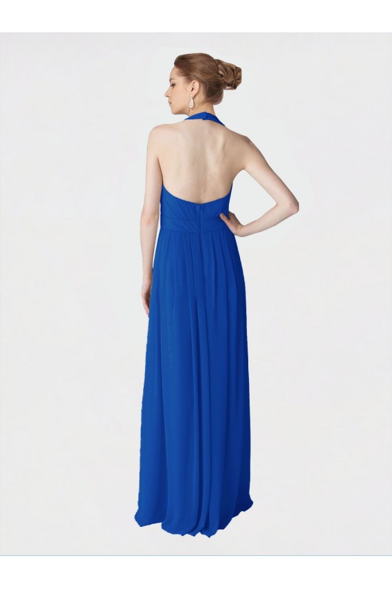 Compra Azul real línea A Halter Gasa Largo Vestidos de dama de honor