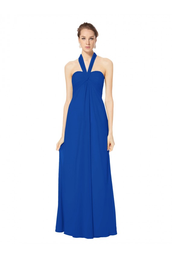 Compra Azul real línea A Halter Gasa Largo Vestidos de dama de honor