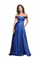 Compra Azul real línea A Hombros Descubiertos Barrer tren Satén elástico Largo Formales Vestidos de dama de honor / Vestidos de fiesta