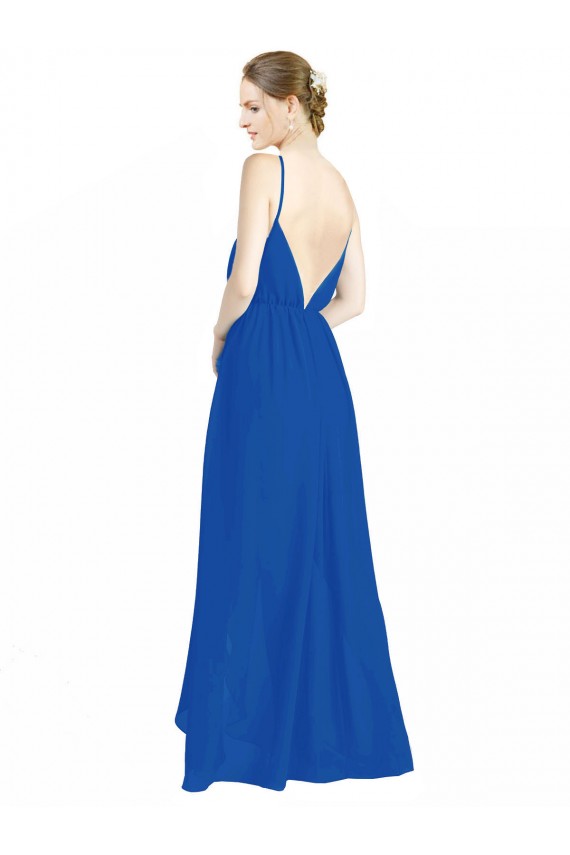 Compra Azul real línea A Tirantes espagueti Cuello en V Gasa Largo Vestidos de dama de honor