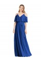 Compra Azul real línea A Tirantes espagueti Cuello en V Gasa Largo Vestidos de dama de honor