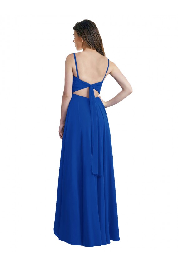 Compra Azul real línea A Tirantes espagueti Gasa Largo Asimétrico Vestidos de dama de honor