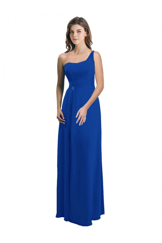 Compra Azul real línea A Un Hombre Gasa Largo Vestidos de dama de honor