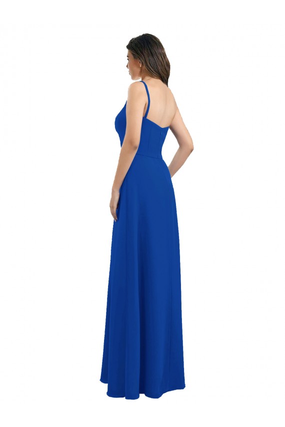 Compra Azul real línea A Un Hombre Gasa Largo Vestidos de dama de honor