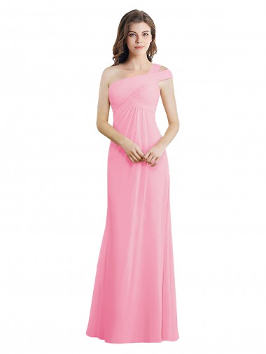 Barely rosa línea A Un Hombre Gasa Largo Vestidos de dama de honor Baratos