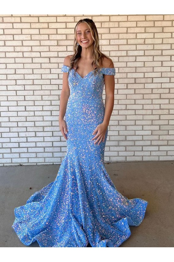 Compra Bígaro Sirena Hombros Descubiertos Lentejuelas Terciopelo Largo Vestidos de fiesta