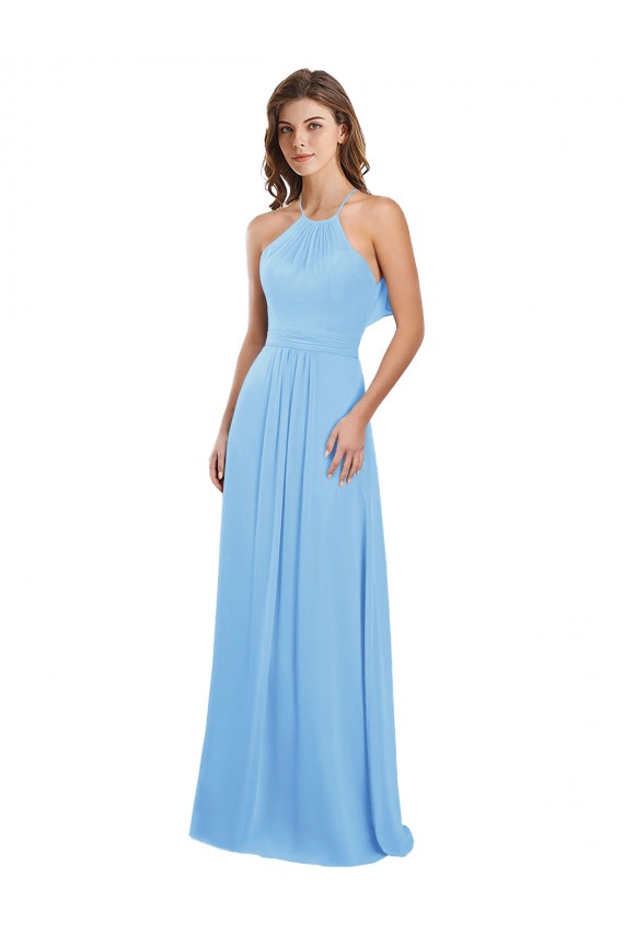 Compra Bígaro línea A Halter Gasa Largo Vestidos de dama de honor