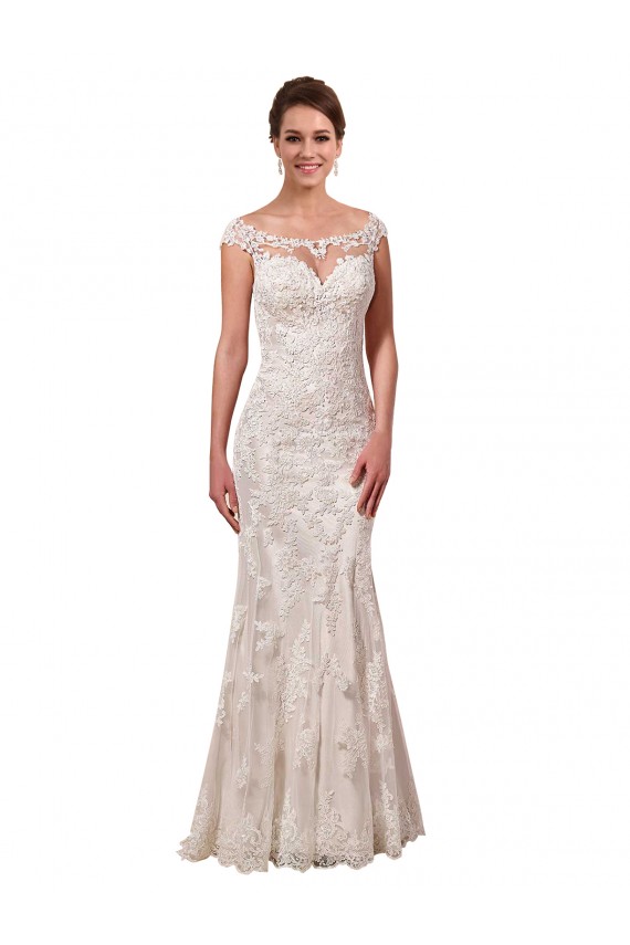 Compra Blanco Cubierta Barco Ilusión Cola capilla Encaje Vestidos de novia