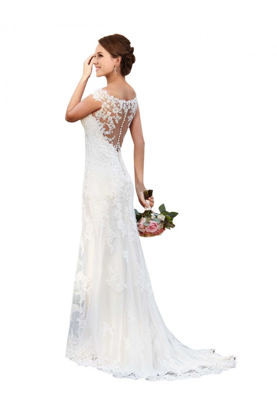 Compra Blanco Cubierta Barco Ilusión Cola capilla Encaje Vestidos de novia