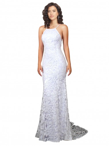 Blanco Cubierta Cuello Alto Barrer tren Encaje Vestidos de novia Baratos