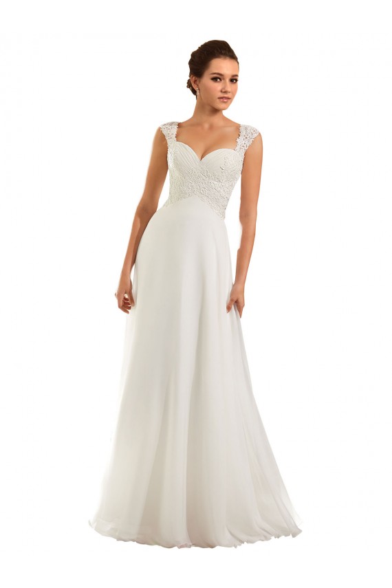 Compra Blanco Cubierta Cuello de Corazón Cola capilla Gasa Encaje Vestidos de novia