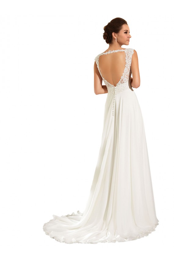 Compra Blanco Cubierta Cuello de Corazón Cola capilla Gasa Encaje Vestidos de novia