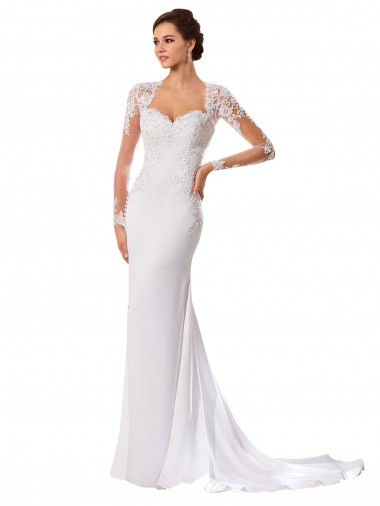 Blanco Cubierta Cuello de Corazón Cola capilla Gasa Encaje Vestidos de novia Baratos
