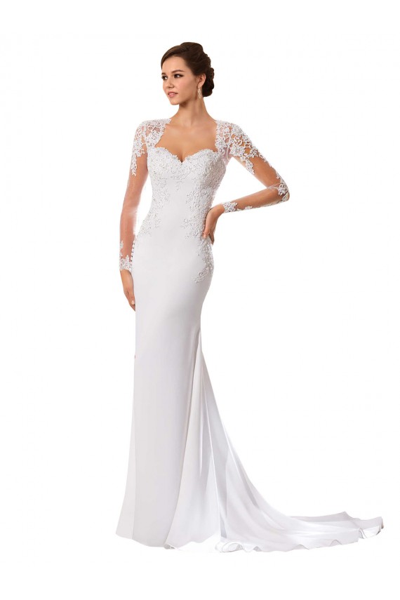 Compra Blanco Cubierta Cuello de Corazón Cola capilla Gasa Encaje Vestidos de novia