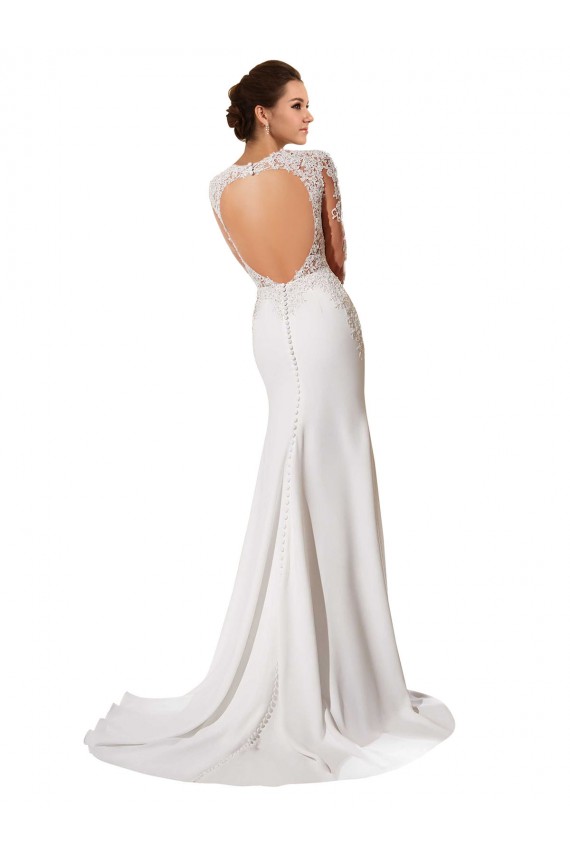 Compra Blanco Cubierta Cuello de Corazón Cola capilla Gasa Encaje Vestidos de novia