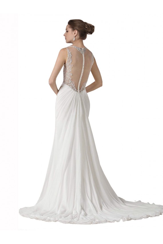 Compra Blanco Cubierta Cuello de Corazón Cola capilla Gasa Playa Vestidos de novia