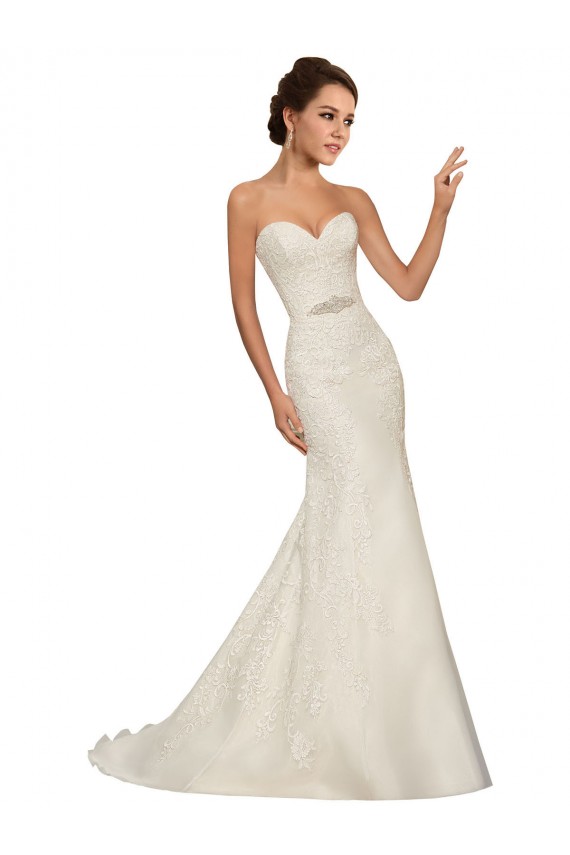 Compra Blanco Cubierta Cuello de Corazón Cola capilla Tul Encaje Vestidos de novia