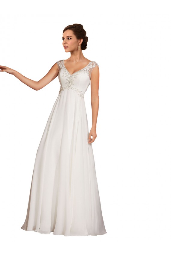 Compra Blanco Cubierta Cuello en V Cola capilla Gasa Encaje Vestidos de novia