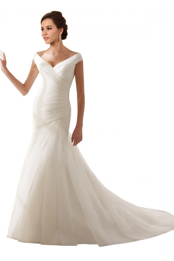 Compra Blanco Cubierta Hombros Descubiertos Cola capilla Tul Vestidos de novia