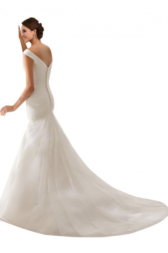 Compra Blanco Cubierta Hombros Descubiertos Cola capilla Tul Vestidos de novia