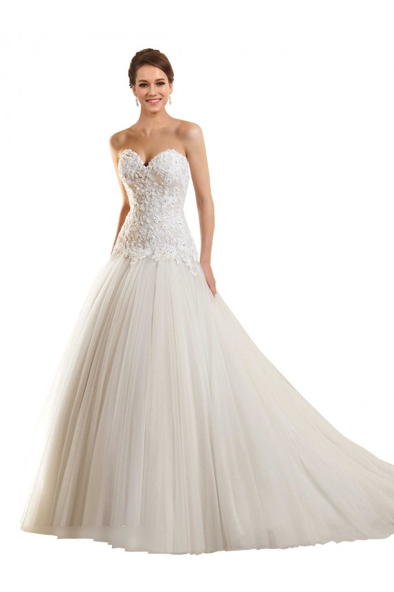 Compra Blanco Cuello de Corazón Cola capilla Tul Encaje Vestidos de novia