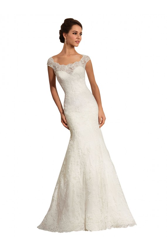 Compra Blanco Sirena Barco Cola capilla Encaje Vestidos de novia