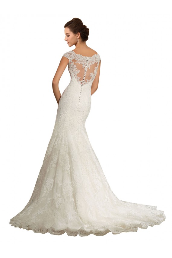 Compra Blanco Sirena Barco Cola capilla Encaje Vestidos de novia