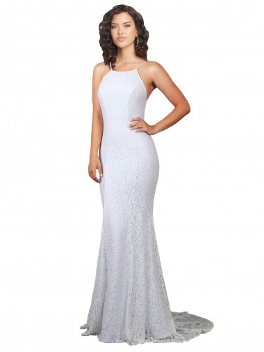 Blanco Sirena Cuello Alto Barrer tren Encaje Vestidos de novia Baratos