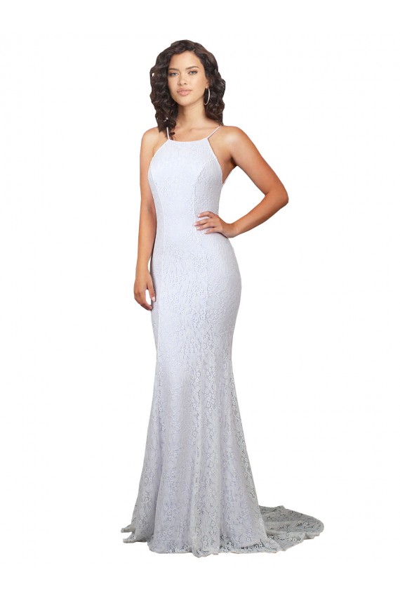 Compra Blanco Sirena Cuello Alto Barrer tren Encaje Vestidos de novia