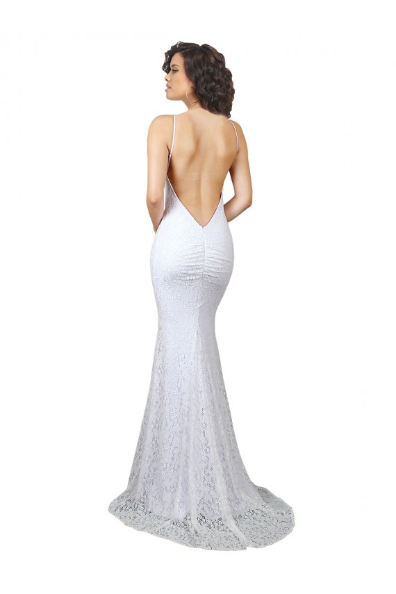Compra Blanco Sirena Cuello Alto Barrer tren Encaje Vestidos de novia