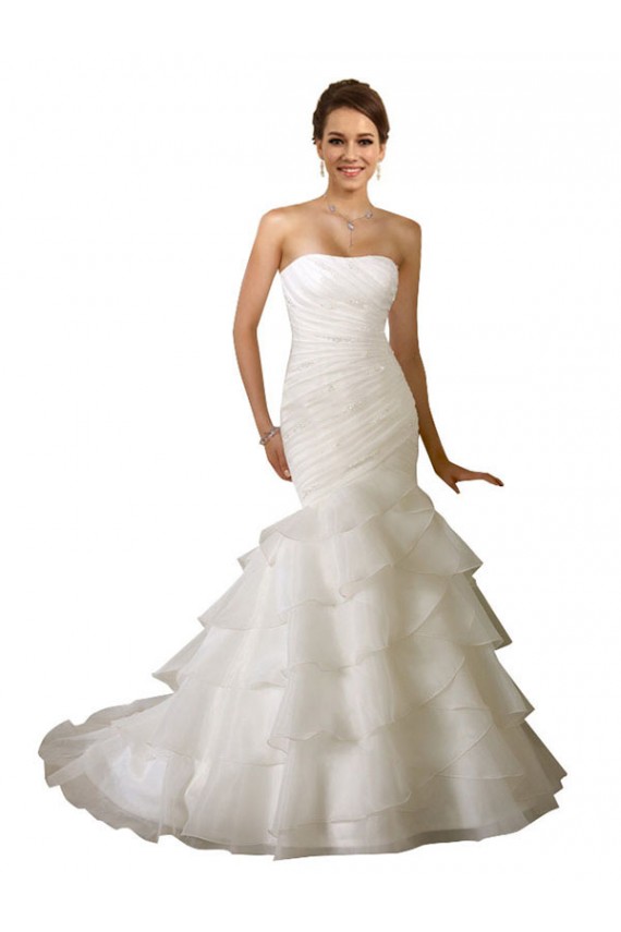 Compra Blanco Sirena Cuello de Corazón Cola capilla Tul Vestidos de novia