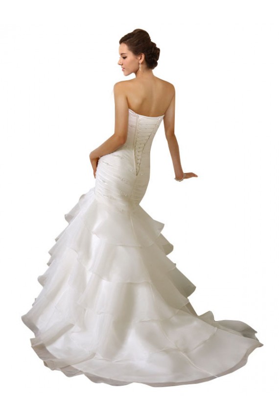 Compra Blanco Sirena Cuello de Corazón Cola capilla Tul Vestidos de novia