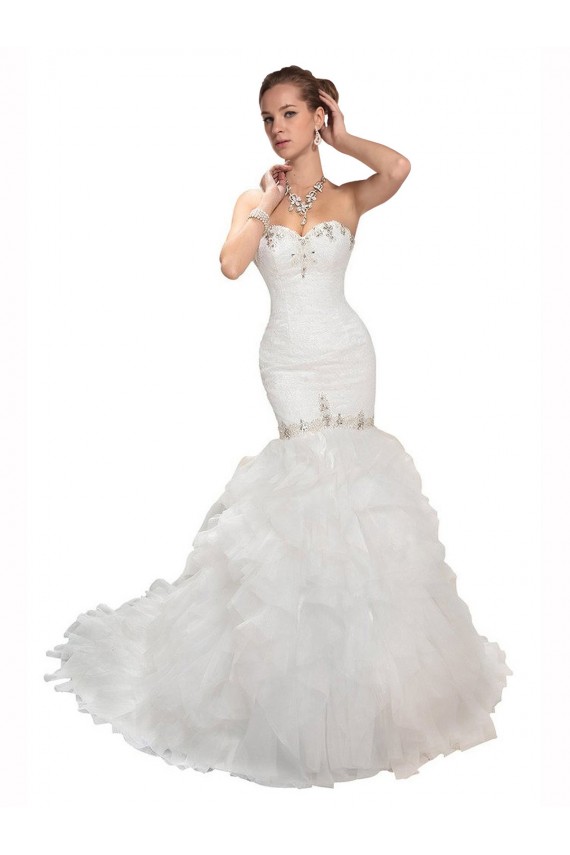 Compra Blanco Sirena Cuello de Corazón Cola capilla Tul Vestidos de novia