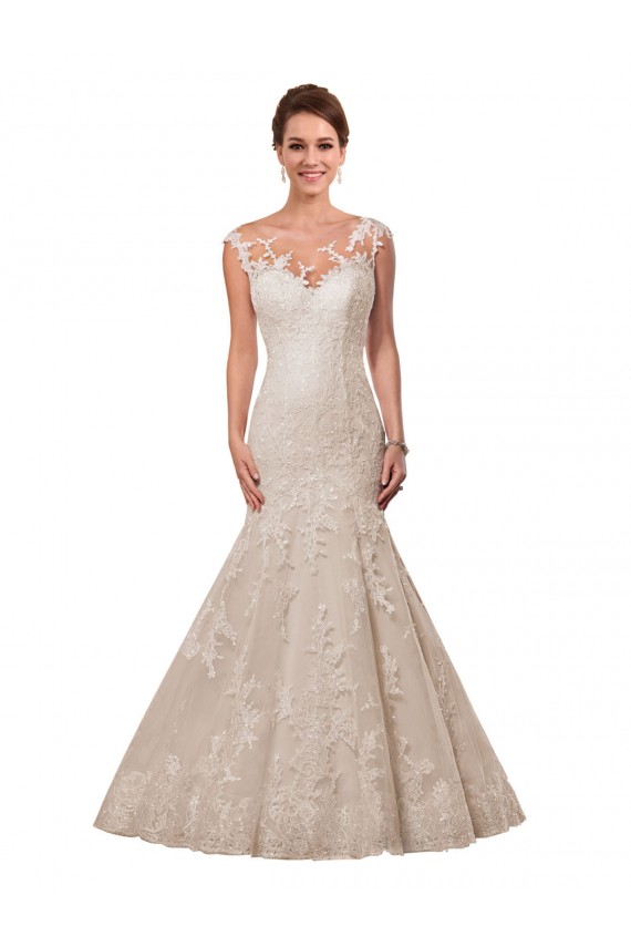 Compra Blanco Sirena Ilusión Cola capilla Encaje Vestidos de novia
