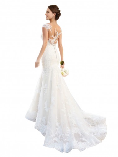 Blanco Sirena Ilusión Cola capilla Encaje Vestidos de novia Baratos