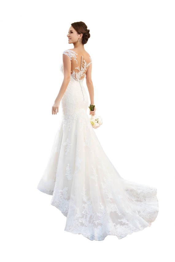 Compra Blanco Sirena Ilusión Cola capilla Encaje Vestidos de novia