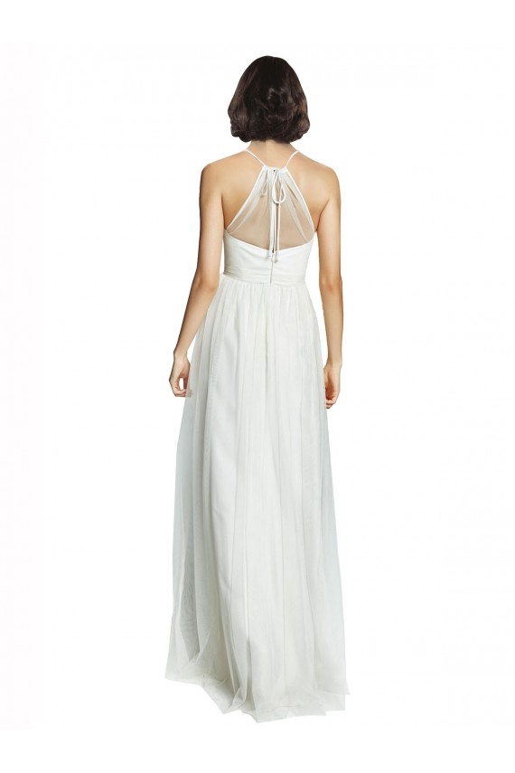 Compra Blanco línea A Halter Cuello Alto Tul Largo Vestidos de dama de honor