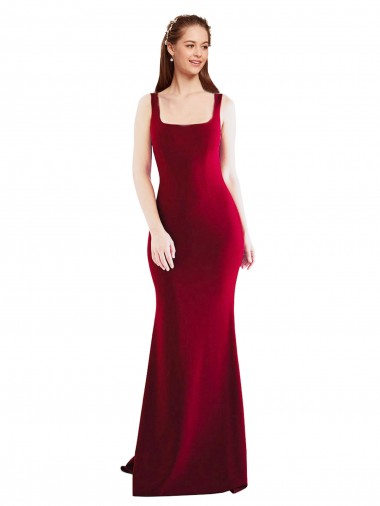 Borgoña 10 Sirena Cuadrado Crepé Elástico Largo Formales Vestidos de dama de honor / Vestidos de fiesta Baratos