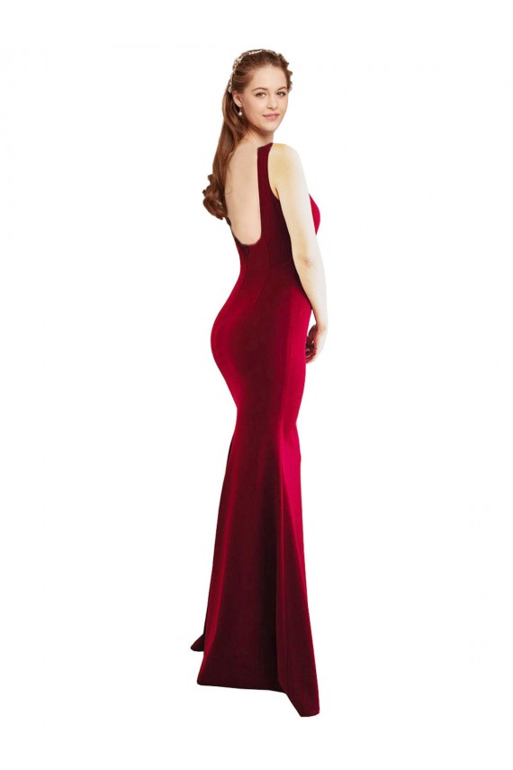 Compra Borgoña 10 Sirena Cuadrado Crepé Elástico Largo Formales Vestidos de dama de honor / Vestidos de fiesta