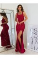 Compra Borgoña Cubierta Cuadrado Lentejuelas Terciopelo Largo Vestidos de fiesta